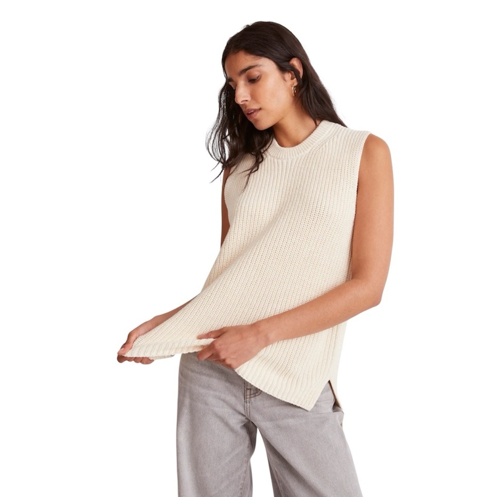 H&M Tan Long Sweater Vest Knit Top in‎ Oatmeal